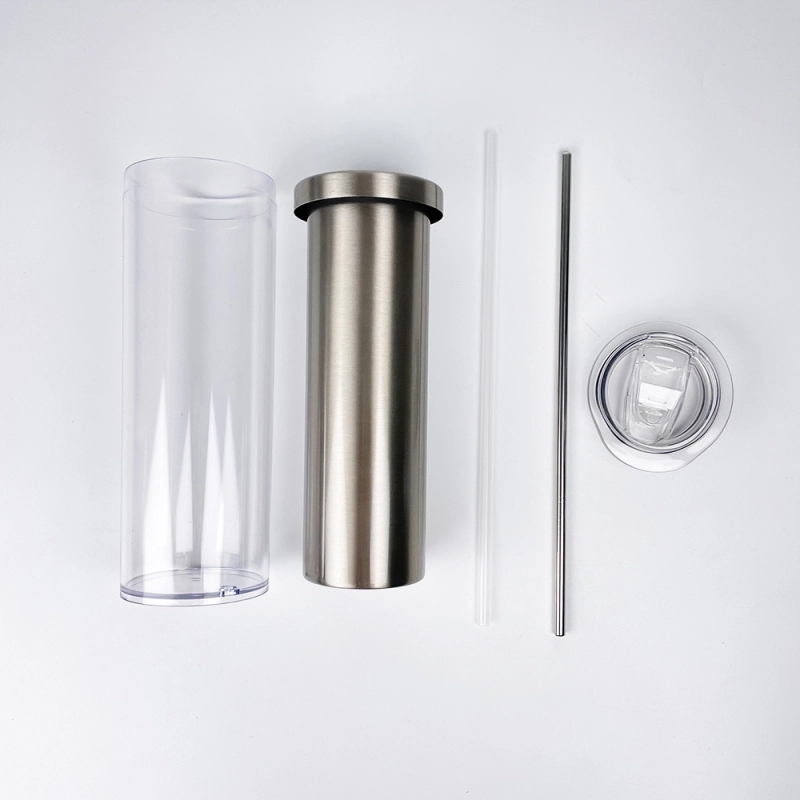25 Pack China Warehouse 20oz Sublimation Blanks Cup Pre Drilled Double Wall Snow Globe Plastic Outside Silver Stainless Steel Inside Straight Tumbler