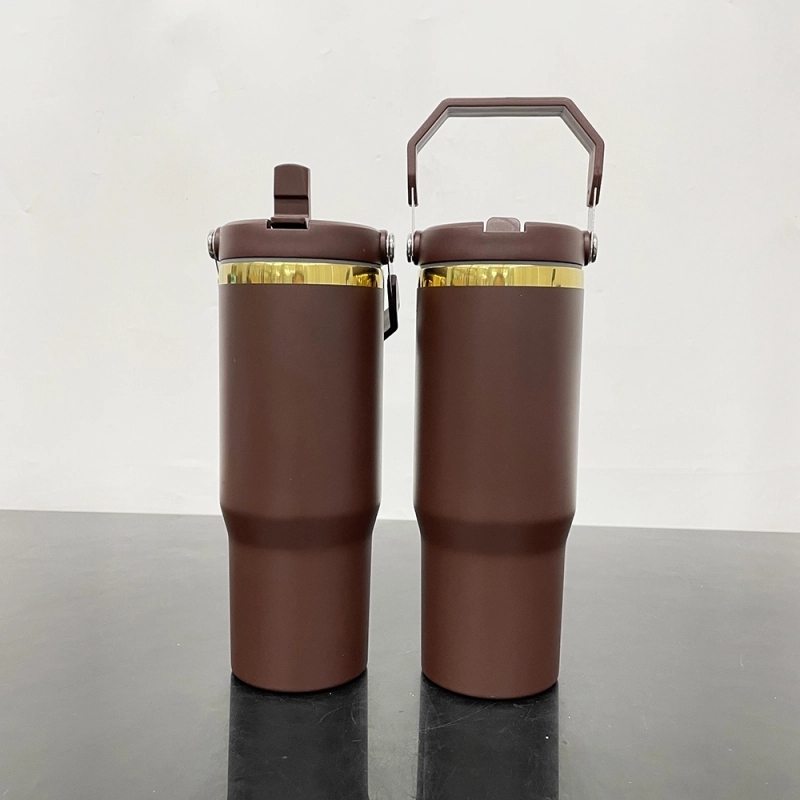 25 Pack USA Warehouse Gold plated Chocolate Mug 30oz Flip Top Straw Water Bottle 30 oz Stainless Steel Straight Tumbler Cup for Laser Engraving