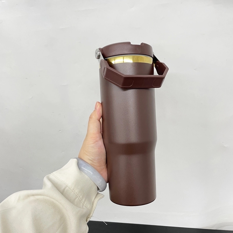 25 Pack USA Warehouse Gold plated Chocolate Mug 30oz Flip Top Straw Water Bottle 30 oz Stainless Steel Straight Tumbler Cup for Laser Engraving