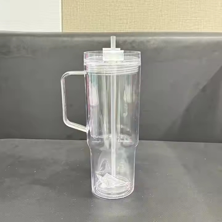 16 Pack China Warehouse Glitter 40oz Clear Acrylic Snow Globe Cups 40 oz Plastic Double Wall Tumbler with Pre Drilled Hole and Plug for UV DTF Transfer Wrap