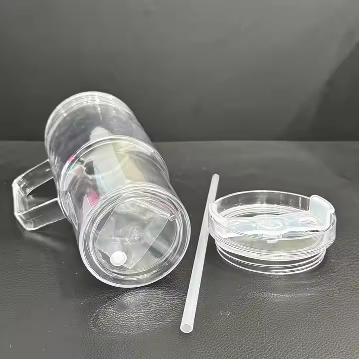 16 Pack China Warehouse Glitter 40oz Clear Acrylic Snow Globe Cups 40 oz Plastic Double Wall Tumbler with Pre Drilled Hole and Plug for UV DTF Transfer Wrap