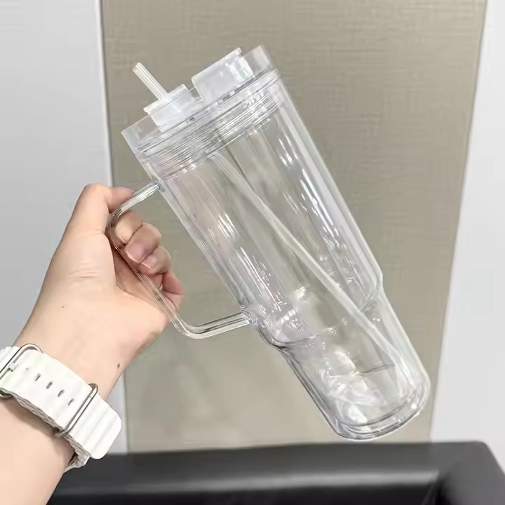 16 Pack China Warehouse Glitter 40oz Clear Acrylic Snow Globe Cups 40 oz Plastic Double Wall Tumbler with Pre Drilled Hole and Plug for UV DTF Transfer Wrap