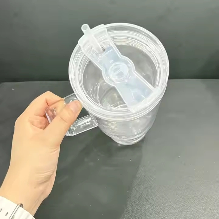 16 Pack China Warehouse Glitter 40oz Clear Acrylic Snow Globe Cups 40 oz Plastic Double Wall Tumbler with Pre Drilled Hole and Plug for UV DTF Transfer Wrap