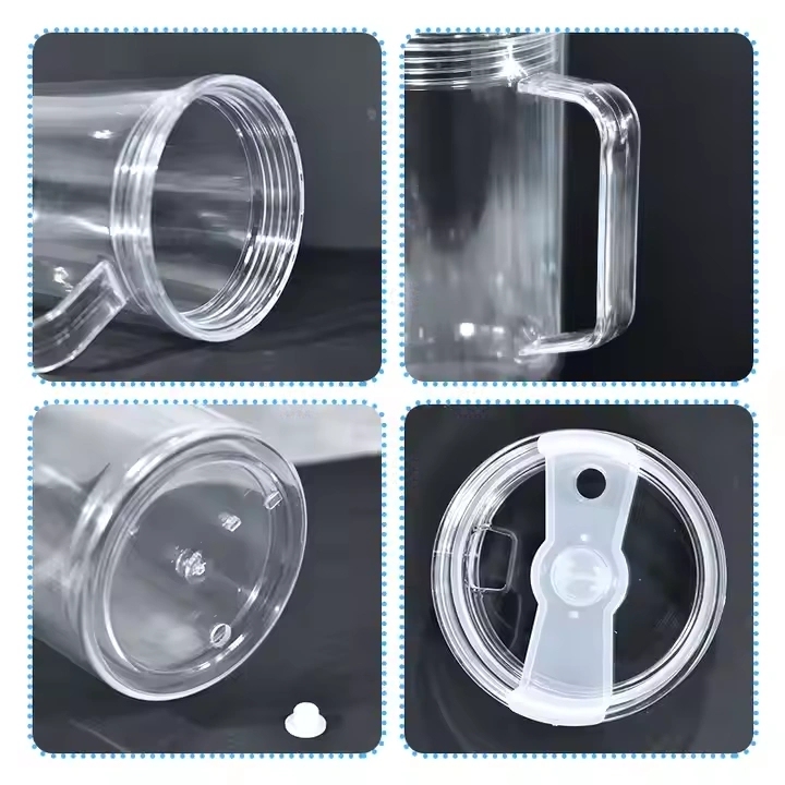 16 Pack China Warehouse Glitter 40oz Clear Acrylic Snow Globe Cups 40 oz Plastic Double Wall Tumbler with Pre Drilled Hole and Plug for UV DTF Transfer Wrap