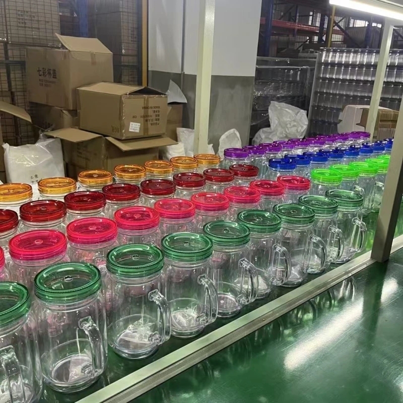 25 Pack China Warehouse New Style 20oz Pre-drilled Snow Globe Cup 20 oz Plastic Colorful and Clear Lids Mason Jars with Handles and Plug Acrylic Mugs for DIY Glitters