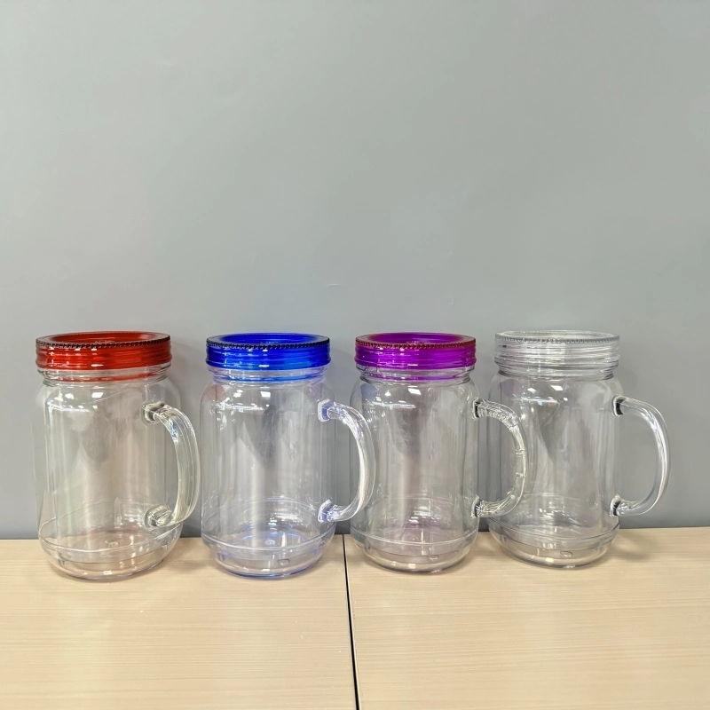 25 Pack China Warehouse New Style 20oz Pre-drilled Snow Globe Cup 20 oz Plastic Colorful and Clear Lids Mason Jars with Handles and Plug Acrylic Mugs for DIY Glitters