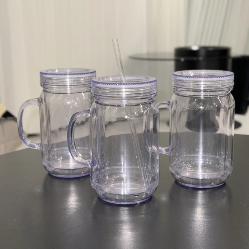 25 Pack China Warehouse New Style 20oz Pre-drilled Snow Globe Cup 20 oz Plastic Colorful and Clear Lids Mason Jars with Handles and Plug Acrylic Mugs for DIY Glitters