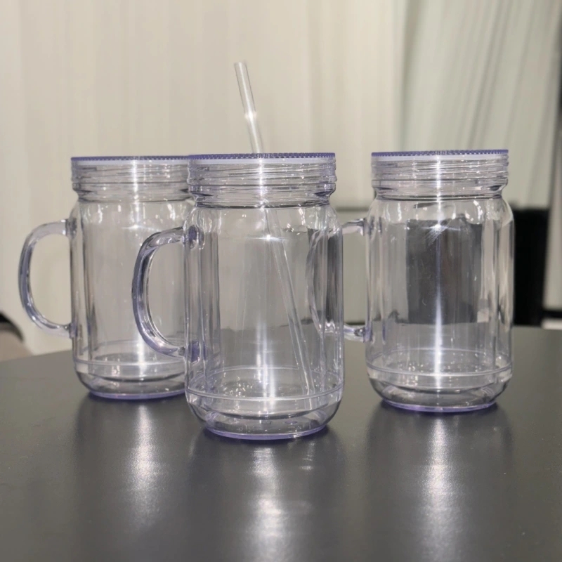 25 Pack China Warehouse New Style 20oz Pre-drilled Snow Globe Cup 20 oz Plastic Colorful and Clear Lids Mason Jars with Handles and Plug Acrylic Mugs for DIY Glitters