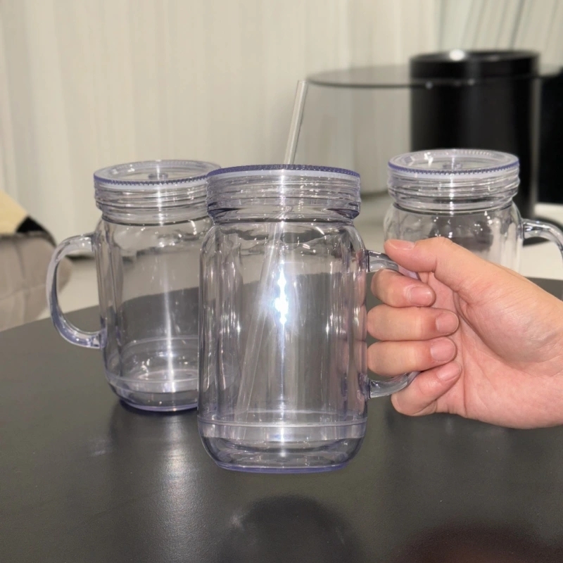 25 Pack China Warehouse New Style 20oz Pre-drilled Snow Globe Cup 20 oz Plastic Colorful and Clear Lids Mason Jars with Handles and Plug Acrylic Mugs for DIY Glitters