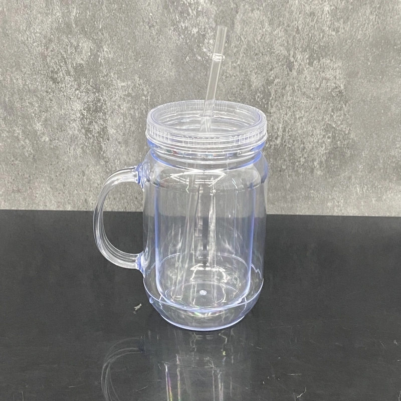 25 Pack China Warehouse Snow Globe 20oz Plastic Cup 20 oz Plastic Mug Mason Jars with Handles (Pre-drilled and plug)