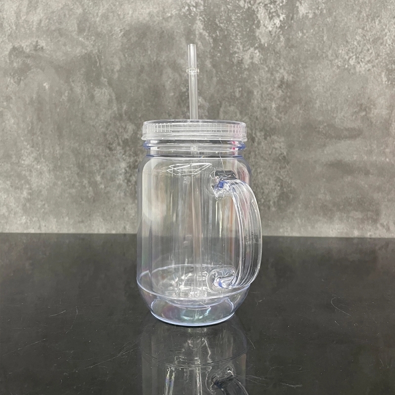 25 Pack China Warehouse Snow Globe 20oz Plastic Cup 20 oz Plastic Mug Mason Jars with Handles (Pre-drilled and plug)