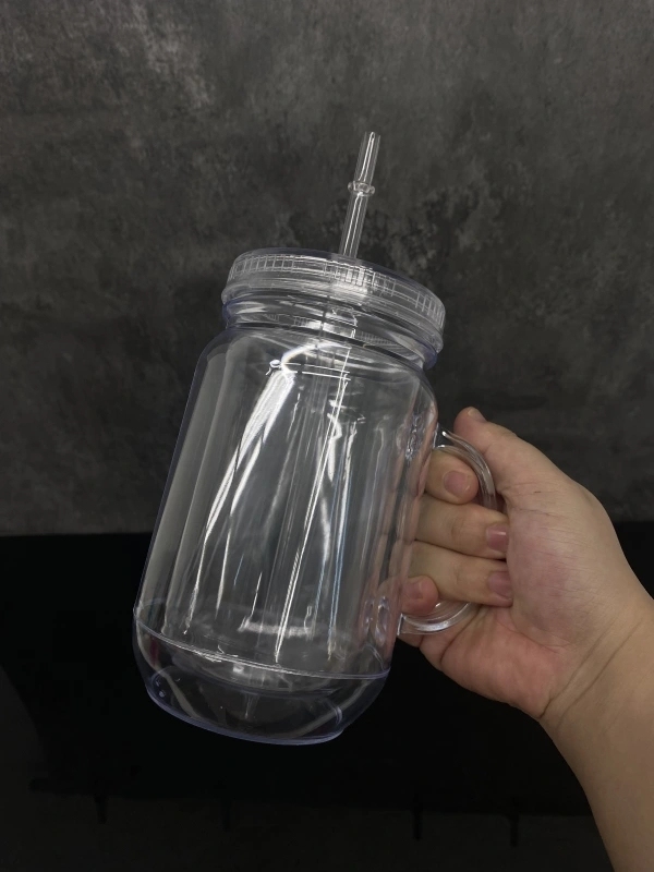 25 Pack China Warehouse Snow Globe 20oz Plastic Cup 20 oz Plastic Mug Mason Jars with Handles (Pre-drilled and plug)