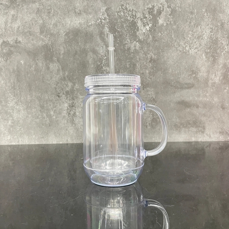 25 Pack China Warehouse Snow Globe 20oz Plastic Cup 20 oz Plastic Mug Mason Jars with Handles (Pre-drilled and plug)