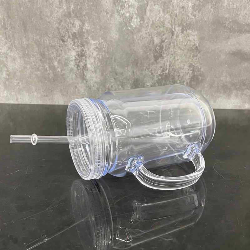 25 Pack China Warehouse Snow Globe 20oz Plastic Cup 20 oz Plastic Mug Mason Jars with Handles (Pre-drilled and plug)
