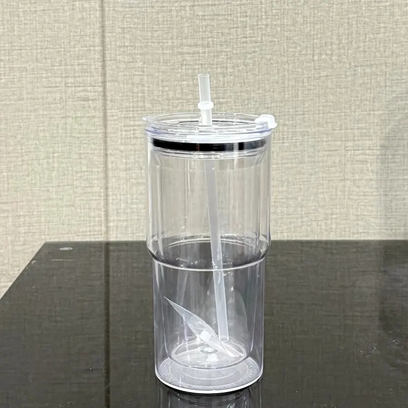 20 Pack China Warehouse Glitter 16oz 24oz Clear Acrylic Snow Globe Cups Plastic Double Wall Tumbler with Pre Drilled Hole and Plug for UV DTF Transfer Wrap