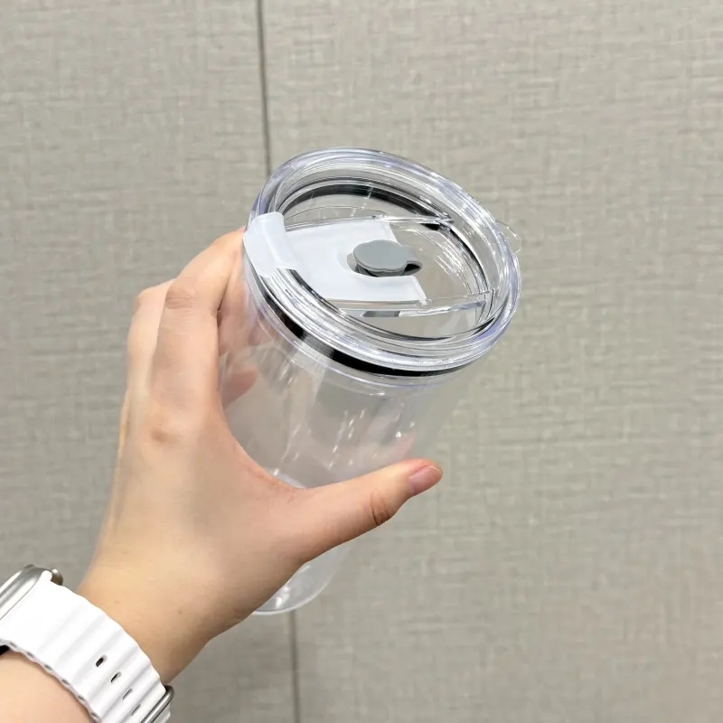 20 Pack China Warehouse Glitter 16oz 24oz Clear Acrylic Snow Globe Cups Plastic Double Wall Tumbler with Pre Drilled Hole and Plug for UV DTF Transfer Wrap