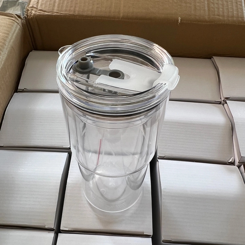 20 Pack China Warehouse Glitter 16oz 24oz Clear Acrylic Snow Globe Cups Plastic Double Wall Tumbler with Pre Drilled Hole and Plug for UV DTF Transfer Wrap