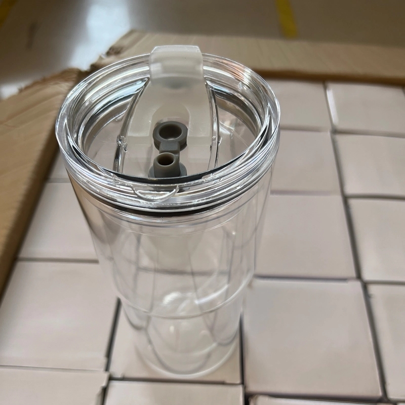20 Pack China Warehouse Glitter 16oz 24oz Clear Acrylic Snow Globe Cups Plastic Double Wall Tumbler with Pre Drilled Hole and Plug for UV DTF Transfer Wrap