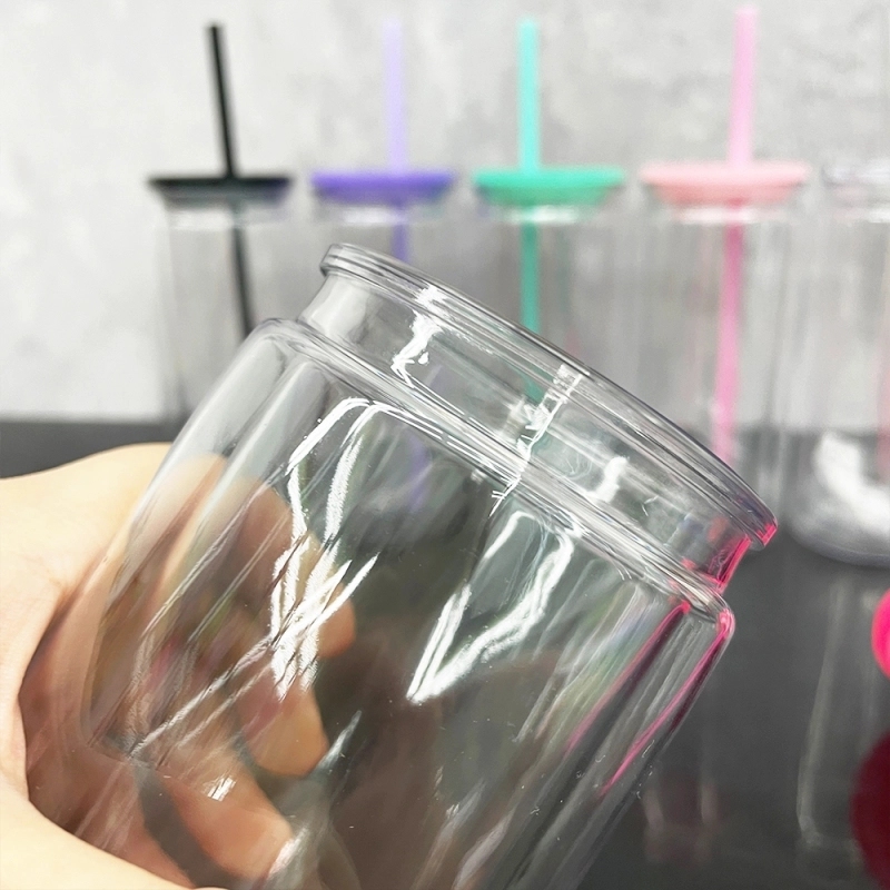 25 Pack China Warehouse Cup Inner 16oz Outer 20oz Bigger Style Pre-Drilled Snow Globe Plastic Can With Colorful PP Lid and Plug