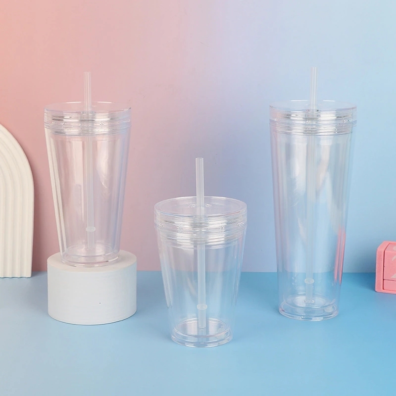 20 Pack China Warehouse 12oz 16oz 24oz Clear Pre Drilled Snow Globe Double Wall Plastic Acrylic Cups with Two Layers Lids 100% Leak Proof