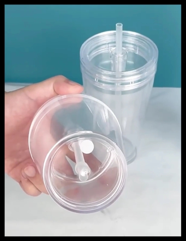 20 Pack China Warehouse 12oz 16oz 24oz Clear Pre Drilled Snow Globe Double Wall Plastic Acrylic Cups with Two Layers Lids 100% Leak Proof