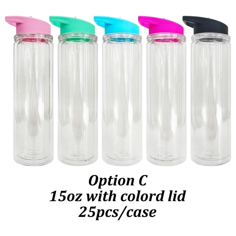 25 Pack 50 Pack China Warehouse 10oz 15oz Double Walled Plastic Water Bottles Plastic Tumbler Cup For Snow Globes With Pre Drilled Hole And Plug