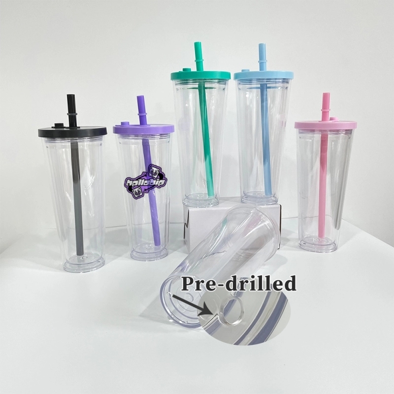 20 Pack China Warehouse 24oz Clear Transparent Pre Drilled Cup Snow Globe Double Wall Plastic Acrylic Tumbler Boba Cups Sold By Case
