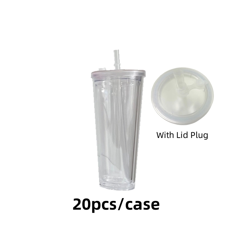 20 Pack China Warehouse 24oz Clear Transparent Pre Drilled Cup Snow Globe Double Wall Plastic Acrylic Tumbler Boba Cups Sold By Case