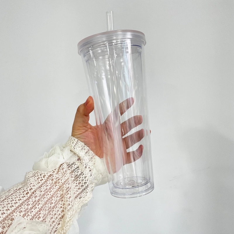 20 Pack China Warehouse 24oz Clear Transparent Pre Drilled Cup Snow Globe Double Wall Plastic Acrylic Tumbler Boba Cups Sold By Case
