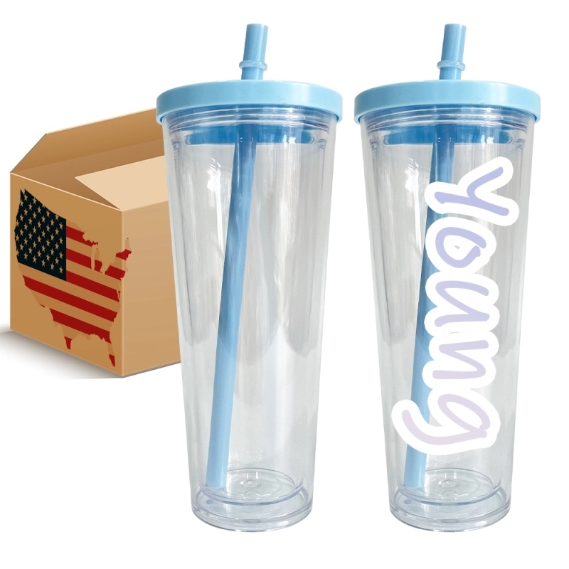 20 Pack China Warehouse 24oz Clear Transparent Pre Drilled Cup Snow Globe Double Wall Plastic Acrylic Tumbler Boba Cups Sold By Case