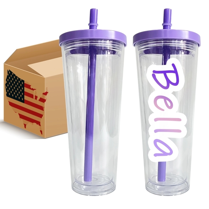 20 Pack China Warehouse 24oz Clear Transparent Pre Drilled Cup Snow Globe Double Wall Plastic Acrylic Tumbler Boba Cups Sold By Case