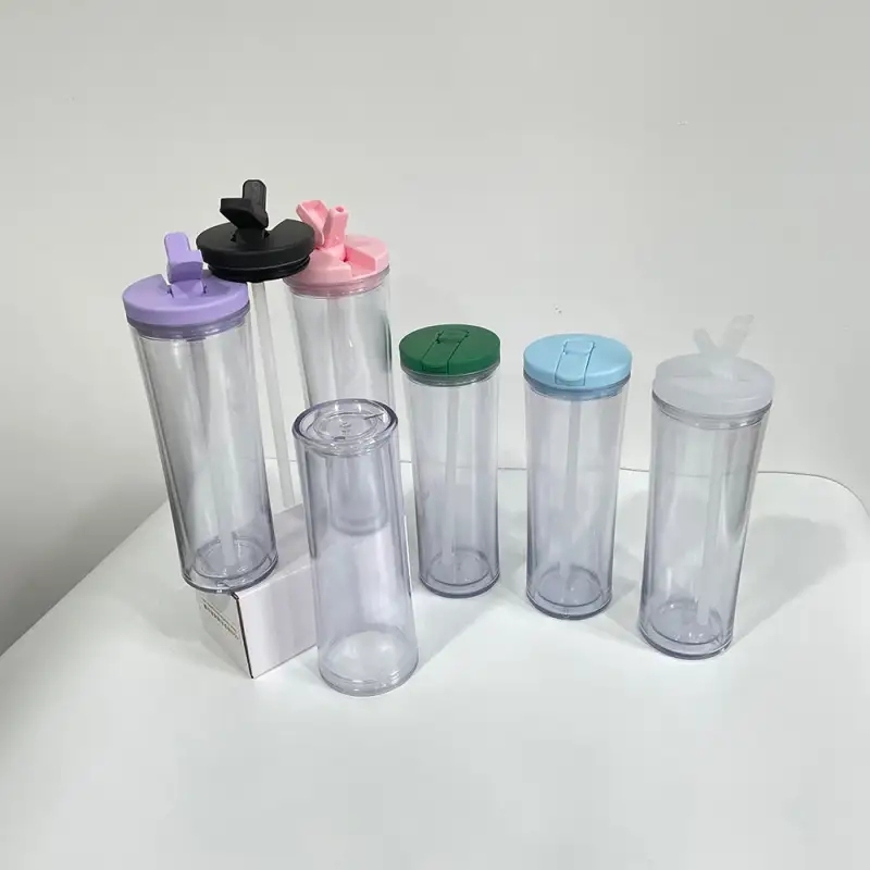 20 Pack China Warehouse SLBYXB02 Glow In The Dark Cup 20oz Double Wall Snow Globe Plastic Tumbler With Straw Lid And Pre drilled Bottom Hole Sold By Case