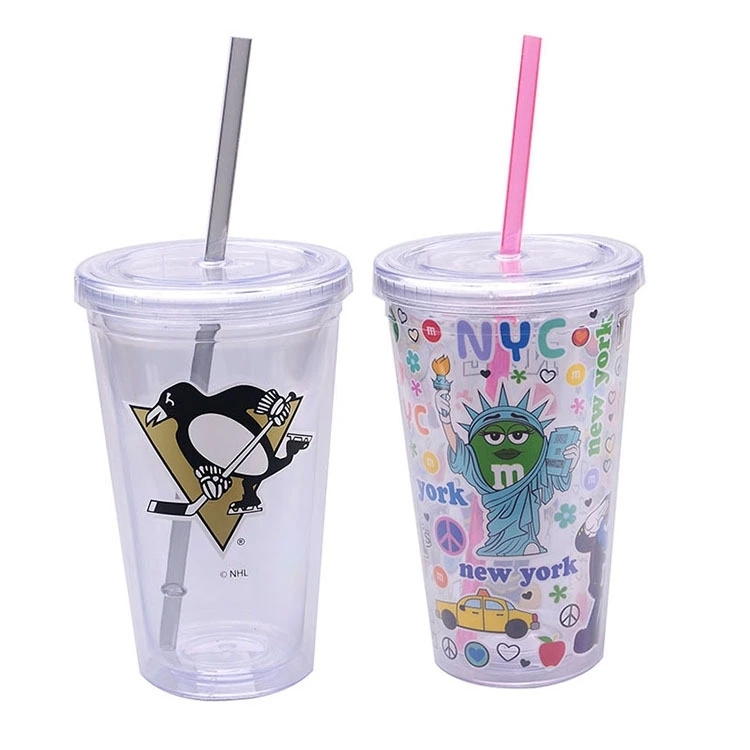 24 Pack China Warehouse 16oz Snow Globe Plastic Cups for UV DTF Wraps and Vinyl 16 oz Double Layer Acrylic Can for DIY (No Pre-drilled and without plug)