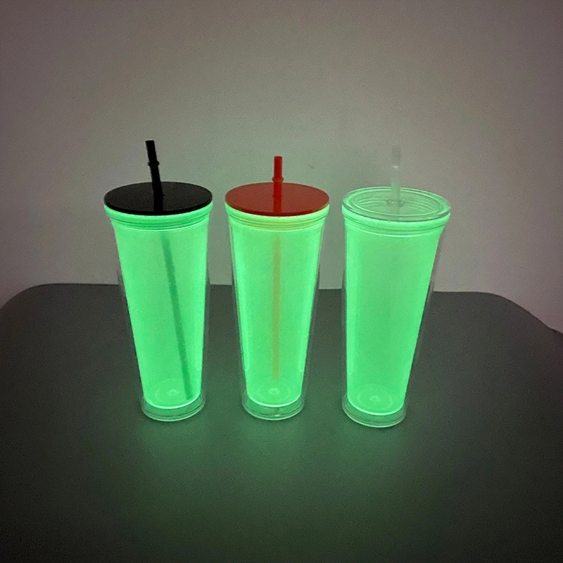 20 Pack China Warehouse 24oz Glow In The Dark Pre Drilled Cup 24 oz Snow Globe Double Wall Plastic Acrylic Tumbler Sold By Case