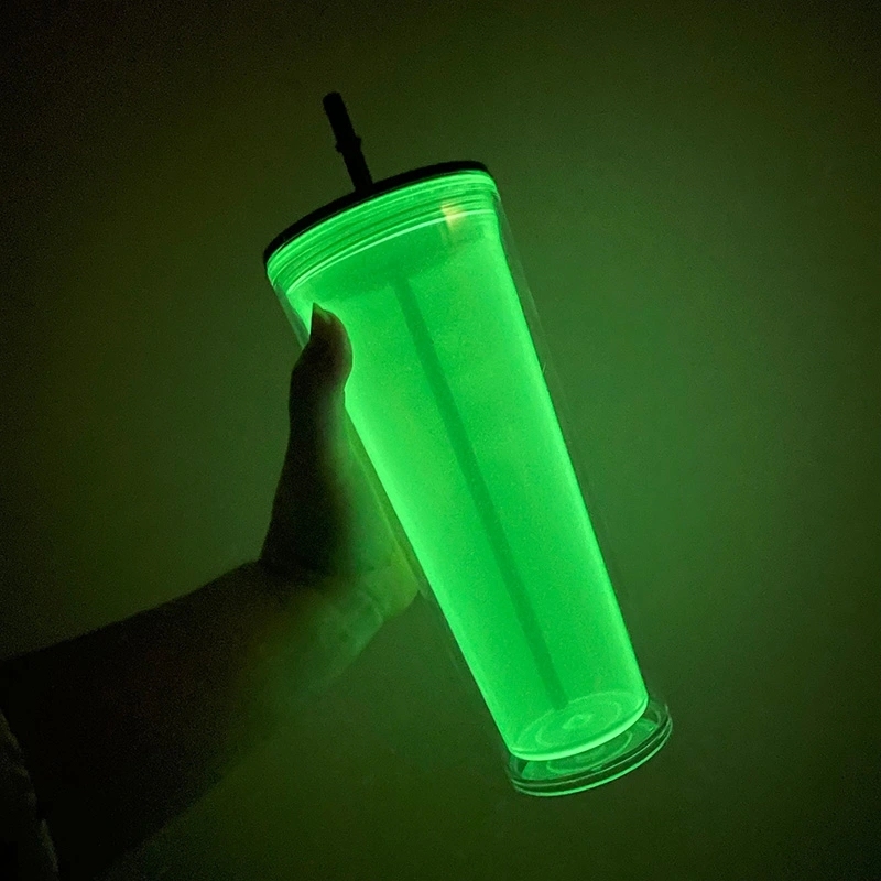 20 Pack China Warehouse 24oz Glow In The Dark Pre Drilled Cup 24 oz Snow Globe Double Wall Plastic Acrylic Tumbler Sold By Case