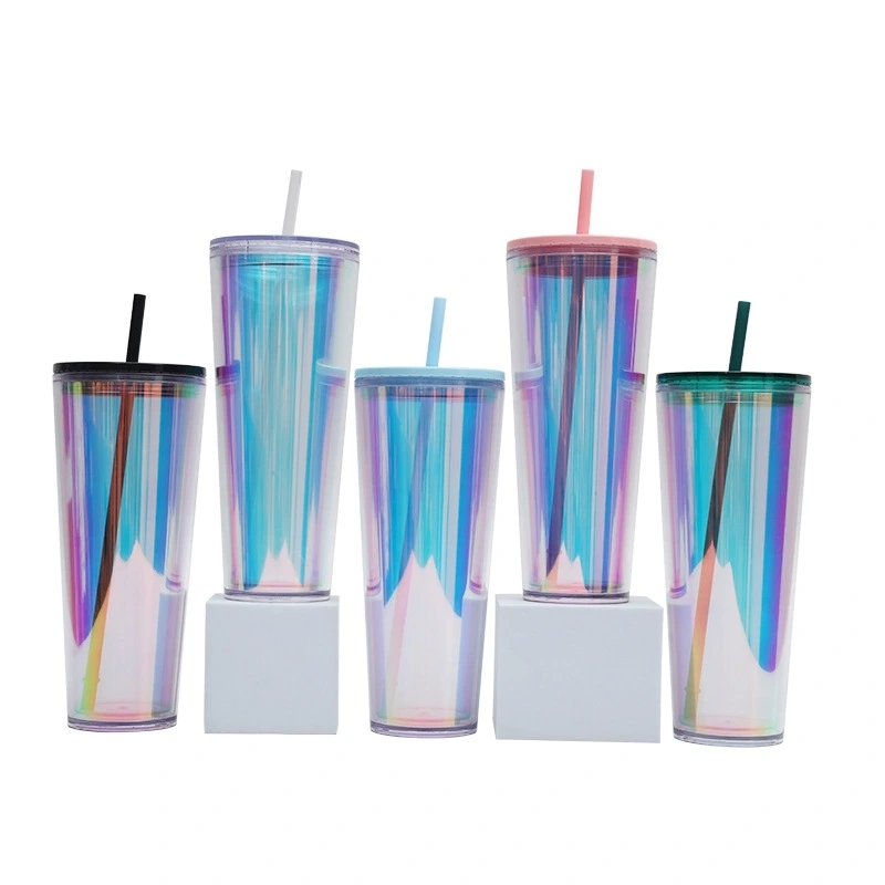 20 Pack China Warehouse 24oz Rainbow Laser Color Tumbler 24 oz Snow Globe Double Wall Plastic Acrylic Cups for UV DTF Wraps(no pre-drilled)