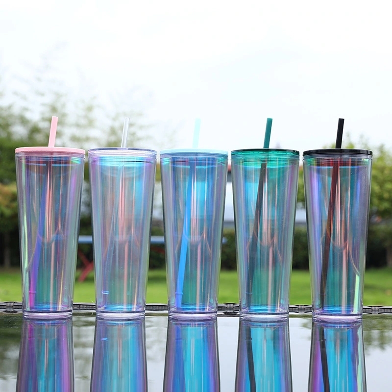 20 Pack China Warehouse 24oz Rainbow Laser Color Tumbler 24 oz Snow Globe Double Wall Plastic Acrylic Cups for UV DTF Wraps(no pre-drilled)