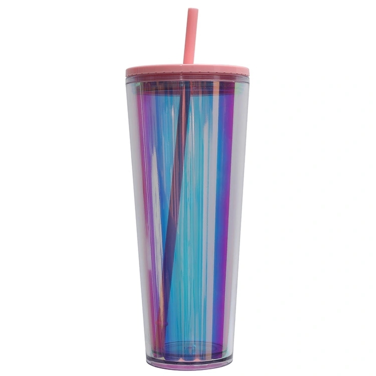 20 Pack China Warehouse 24oz Rainbow Laser Color Tumbler 24 oz Snow Globe Double Wall Plastic Acrylic Cups for UV DTF Wraps(no pre-drilled)