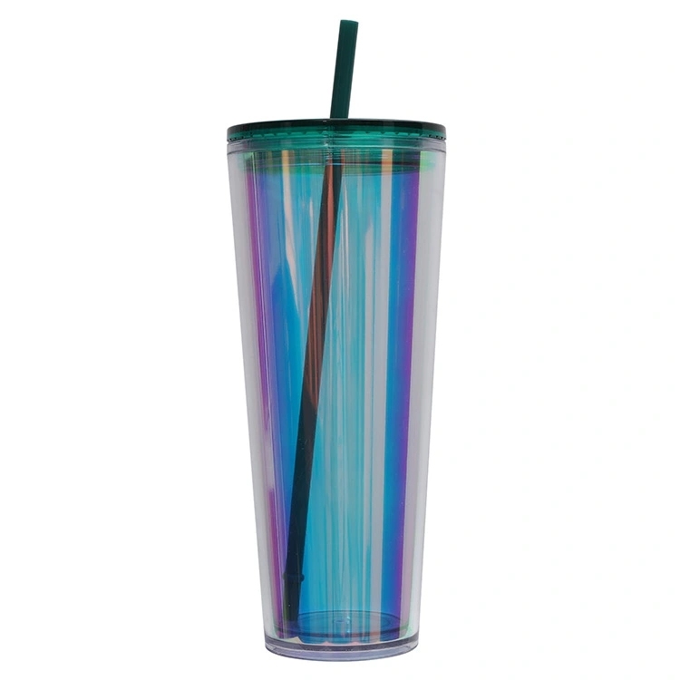 20 Pack China Warehouse 24oz Rainbow Laser Color Tumbler 24 oz Snow Globe Double Wall Plastic Acrylic Cups for UV DTF Wraps(no pre-drilled)