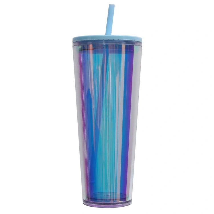 20 Pack China Warehouse 24oz Rainbow Laser Color Tumbler 24 oz Snow Globe Double Wall Plastic Acrylic Cups for UV DTF Wraps(no pre-drilled)