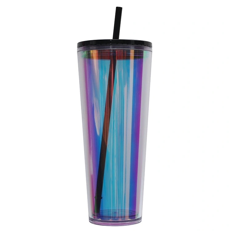 20 Pack China Warehouse 24oz Rainbow Laser Color Tumbler 24 oz Snow Globe Double Wall Plastic Acrylic Cups for UV DTF Wraps(no pre-drilled)