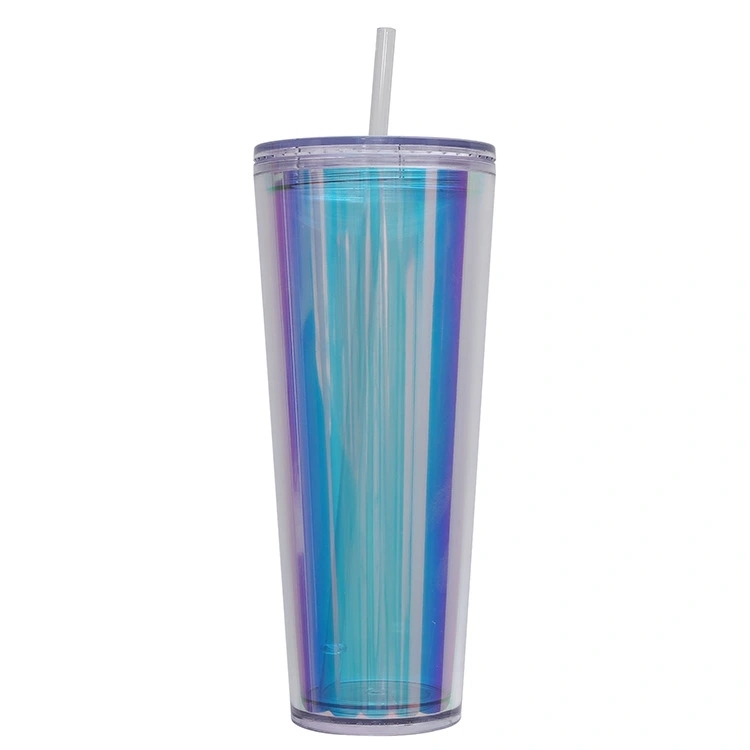 20 Pack China Warehouse 24oz Rainbow Laser Color Tumbler 24 oz Snow Globe Double Wall Plastic Acrylic Cups for UV DTF Wraps(no pre-drilled)