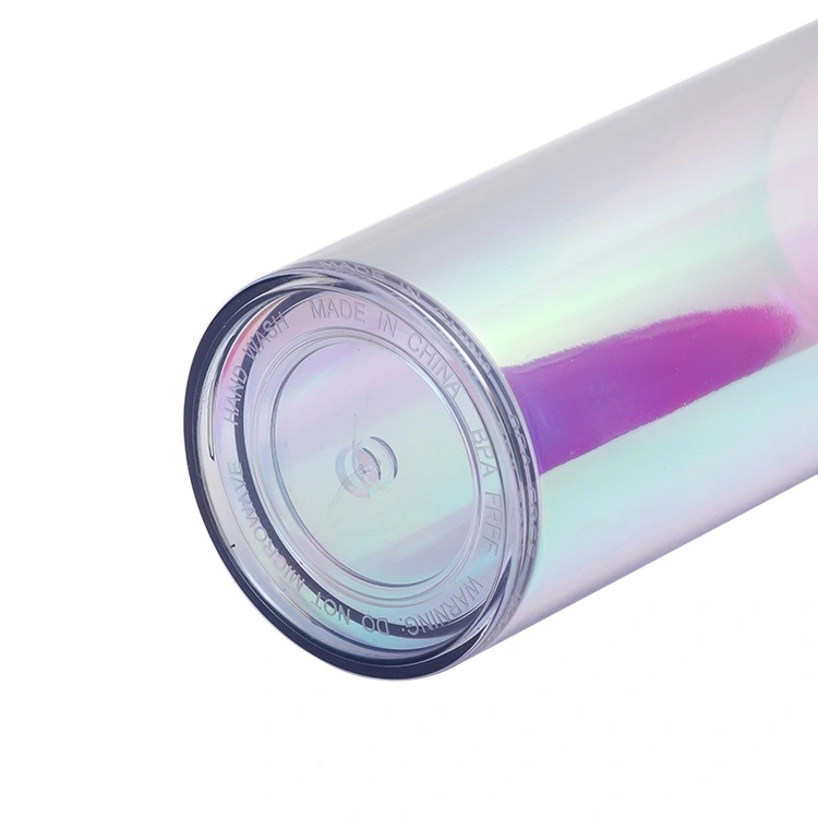 20 Pack China Warehouse 24oz Rainbow Laser Color Tumbler 24 oz Snow Globe Double Wall Plastic Acrylic Cups for UV DTF Wraps(no pre-drilled)