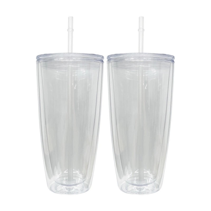 25 Pack China Warehouse 25oz Clear Snow Globe Plastic Cups 25 oz Double Wall Acrylic Can for Glitter(No Pre-drilled and without plug)