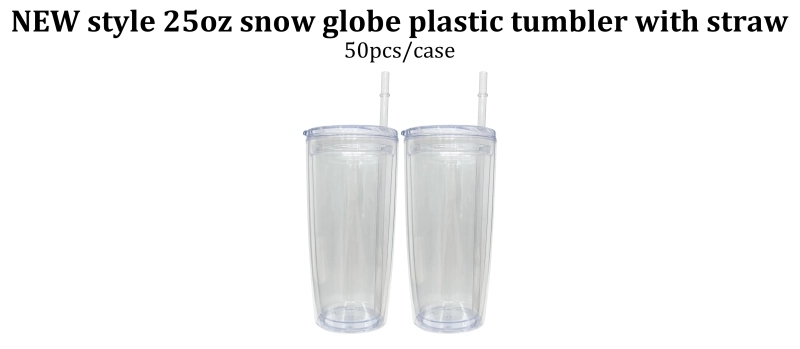 25 Pack China Warehouse 25oz Clear Snow Globe Plastic Cups 25 oz Double Wall Acrylic Can for Glitter(No Pre-drilled and without plug)