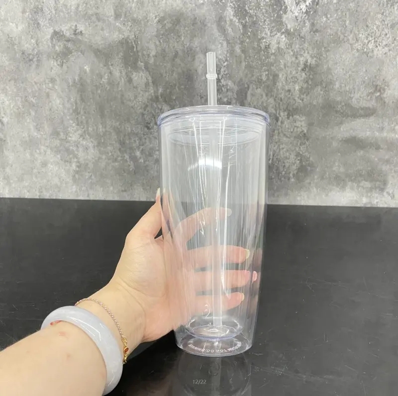 25 Pack China Warehouse 25oz Clear Snow Globe Plastic Cups 25 oz Double Wall Acrylic Can for Glitter(No Pre-drilled and without plug)