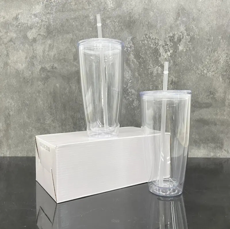 25 Pack China Warehouse 25oz Clear Snow Globe Plastic Cups 25 oz Double Wall Acrylic Can for Glitter(No Pre-drilled and without plug)