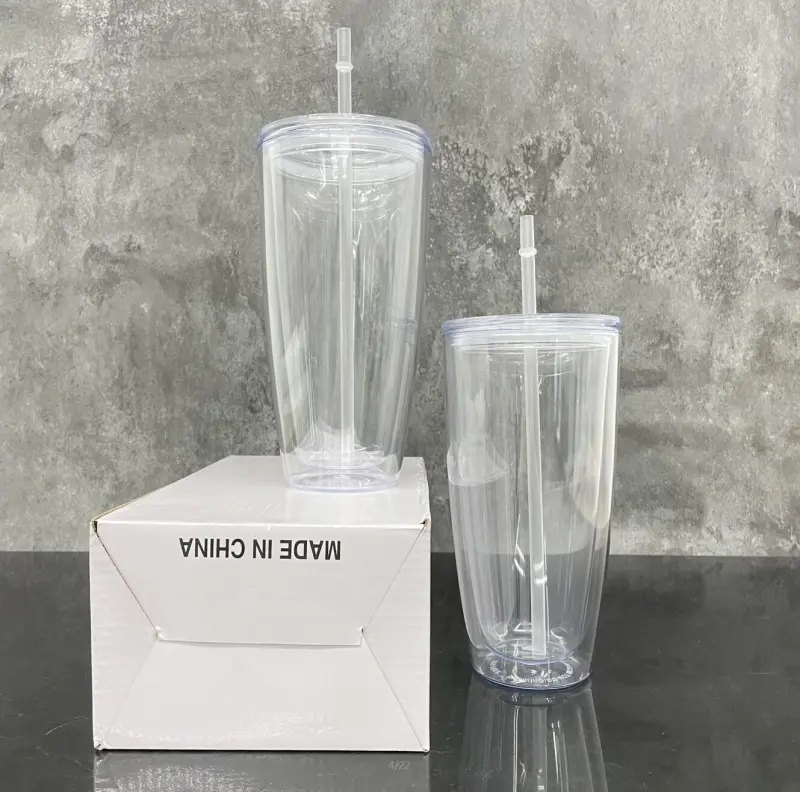 25 Pack China Warehouse 25oz Clear Snow Globe Plastic Cups 25 oz Double Wall Acrylic Can for Glitter(No Pre-drilled and without plug)