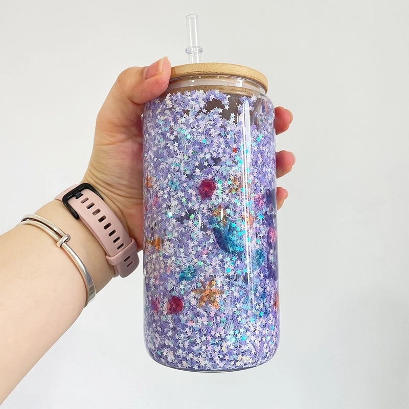 25 Pack China Warehouse 12oz 15oz 20oz Sublimation Blanks Glass Jar Cup Glass Water Bottle Pre Drilled Snow Globe Double Wall Glass Can With Bamboo Lid And Plastic Straw