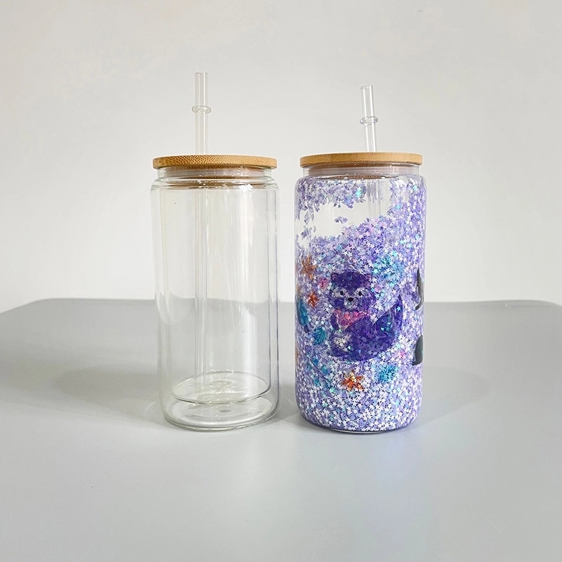 25 Pack China Warehouse 12oz 15oz 20oz Sublimation Blanks Glass Jar Cup Glass Water Bottle Pre Drilled Snow Globe Double Wall Glass Can With Bamboo Lid And Plastic Straw